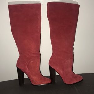 Red suede boots